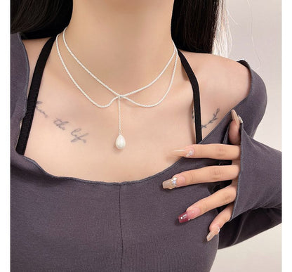 Lariat Necklace Pearl Faux