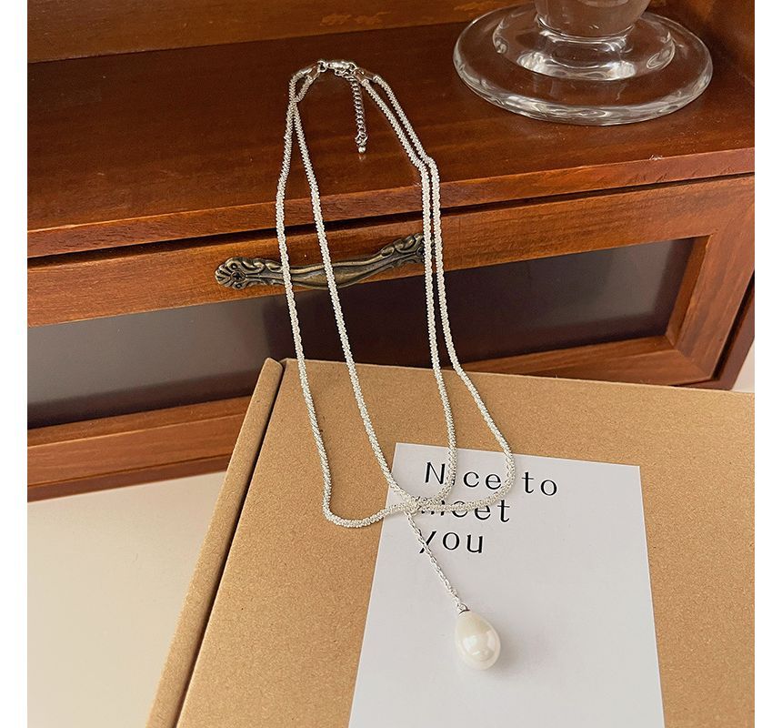 Lariat Necklace Pearl Faux