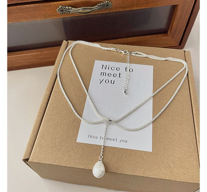Lariat Necklace Pearl Faux