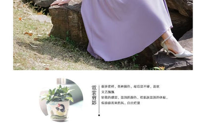 3/4-Sleeve Mock Neck Floral Embroidered Hanfu Top