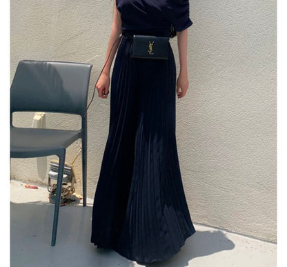 High Rise Pleated Plain Wide Leg Pants