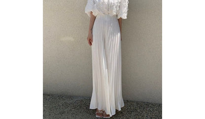 High Rise Pleated Plain Wide Leg Pants