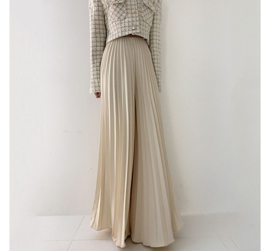 High Rise Pleated Plain Wide Leg Pants