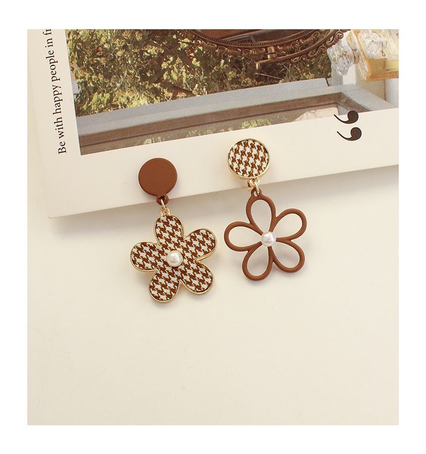 Houndstooth Floral Earring Alloy Asymmetrical Dangle