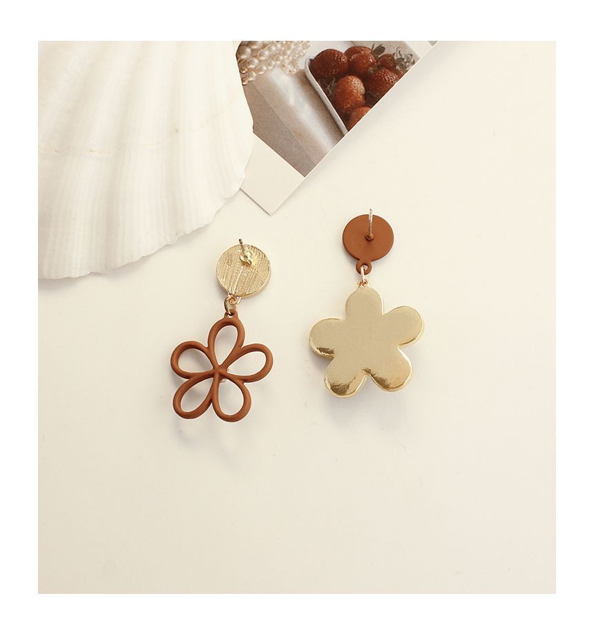 Houndstooth Floral Earring Alloy Asymmetrical Dangle