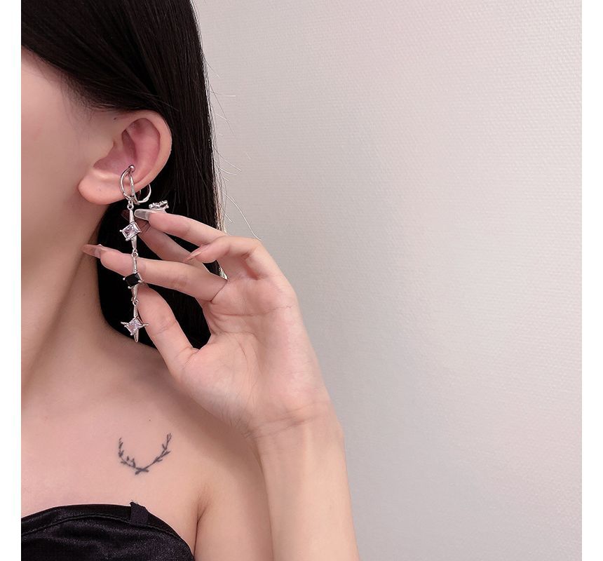 Rhinestone Cuff Earring Alloy Star Dangle