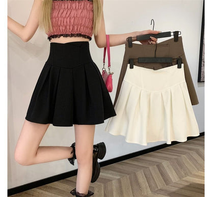 High Rise Plain Mini A-Line Skirt