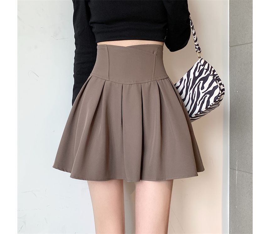 High Rise Plain Mini A-Line Skirt