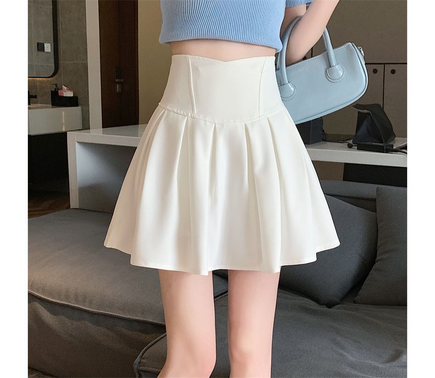 High Rise Plain Mini A-Line Skirt