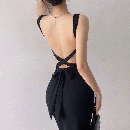 Bodycon Maxi Backless Spaghetti Dress Strap