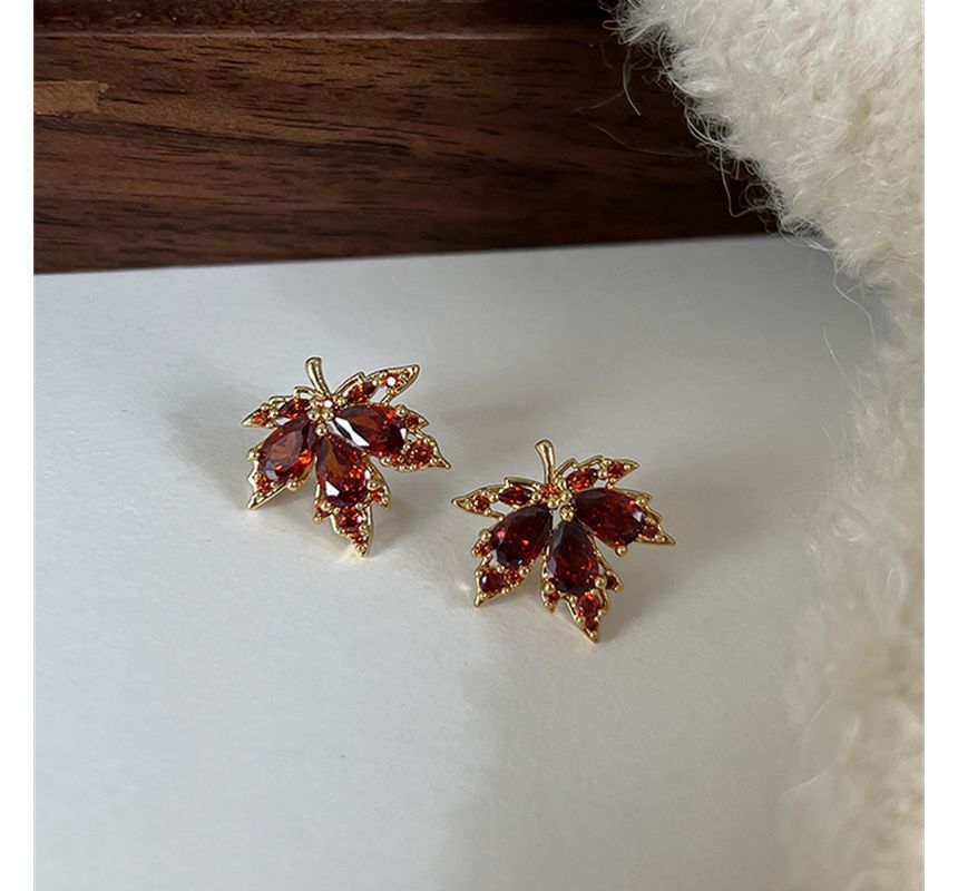 Earring Alloy Leaf Rhinestone