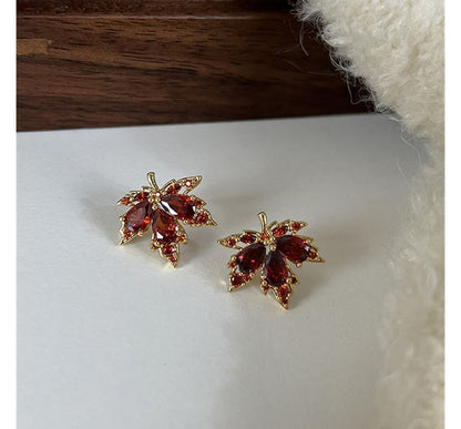 Earring Alloy Leaf Rhinestone