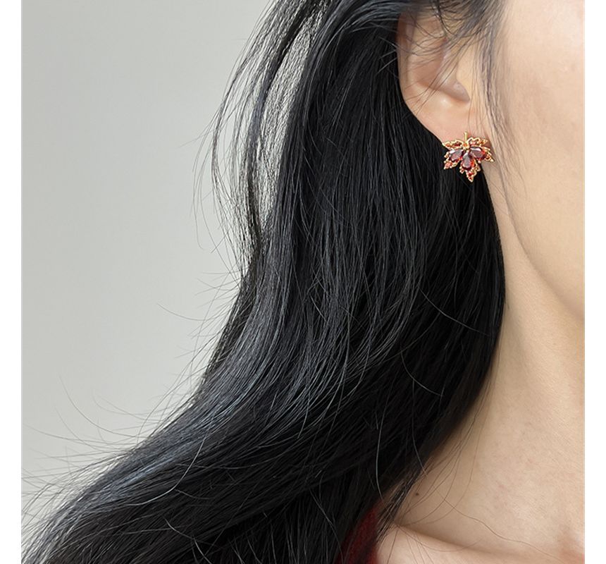 Earring Alloy Leaf Rhinestone