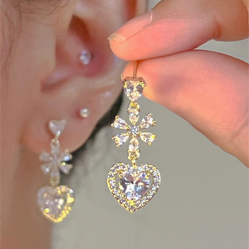 Alloy Heart Rhinestone Earring Dangle