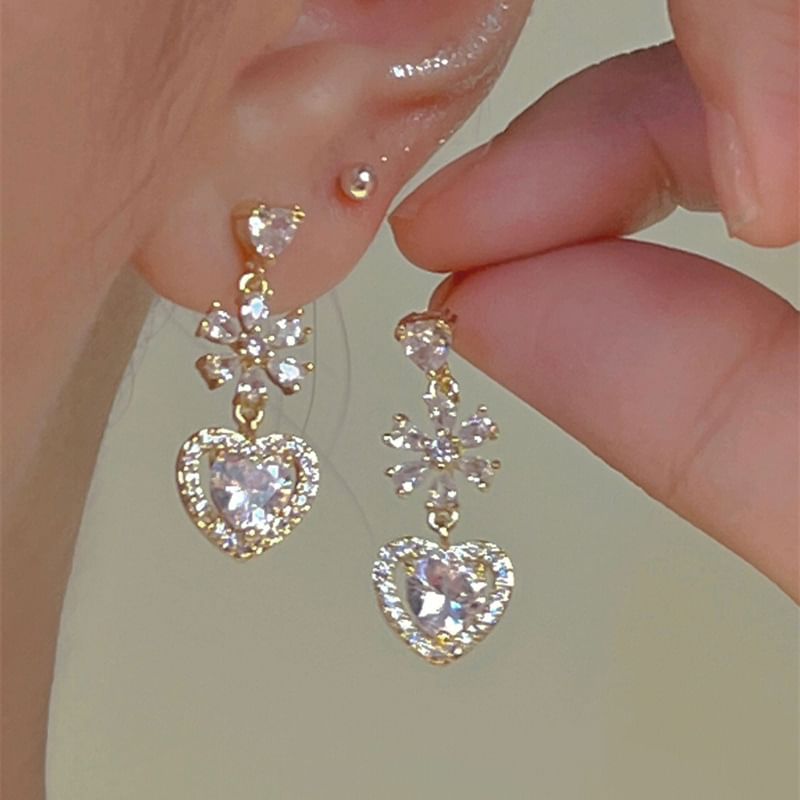 Alloy Heart Rhinestone Earring Dangle