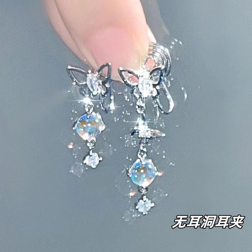 Dangle Moonstone Asymmetrical Butterfly Alloy Earring