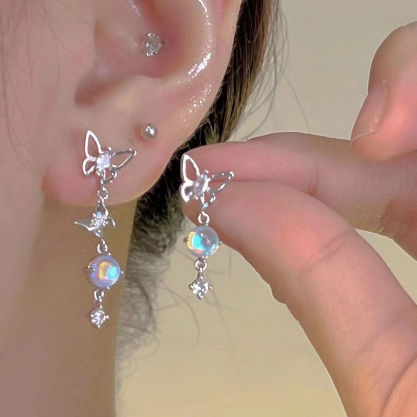 Dangle Moonstone Asymmetrical Butterfly Alloy Earring