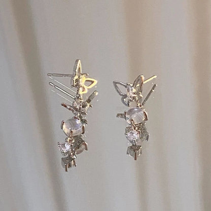 Dangle Moonstone Asymmetrical Butterfly Alloy Earring