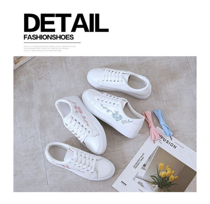 Floral Embroidered Sneakers Lace-Up