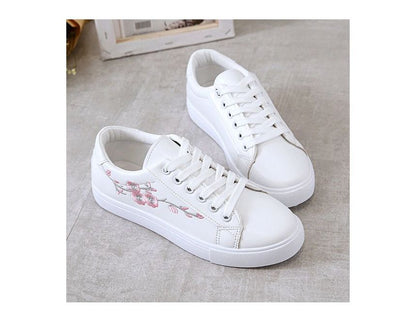 Floral Embroidered Sneakers Lace-Up
