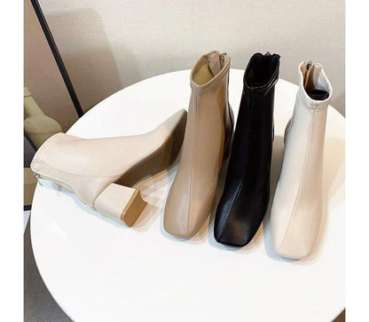 Chunky Heel Boots Short Plain