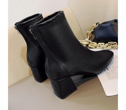 Chunky Heel Boots Short Plain