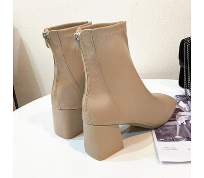 Chunky Heel Boots Short Plain