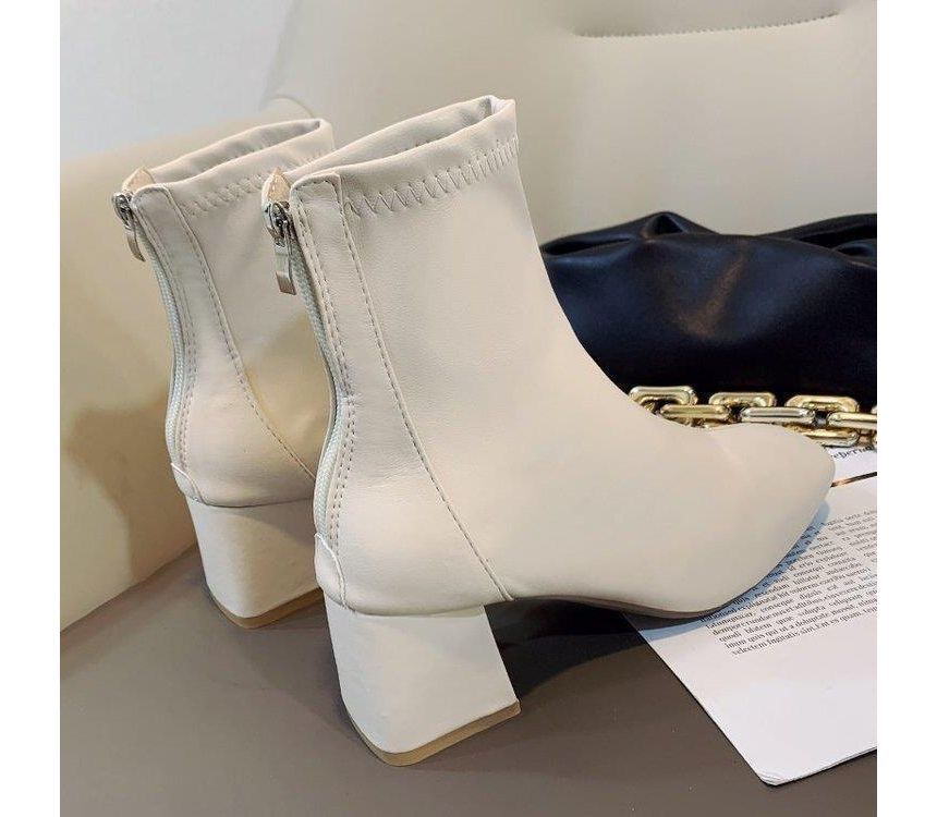Chunky Heel Boots Short Plain
