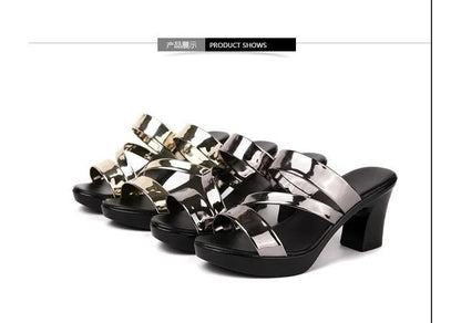 Strappy Sandals Slide Heel Chunky