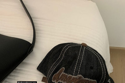 Cap Two-Tone Embroidered Letter Denim Baseball
