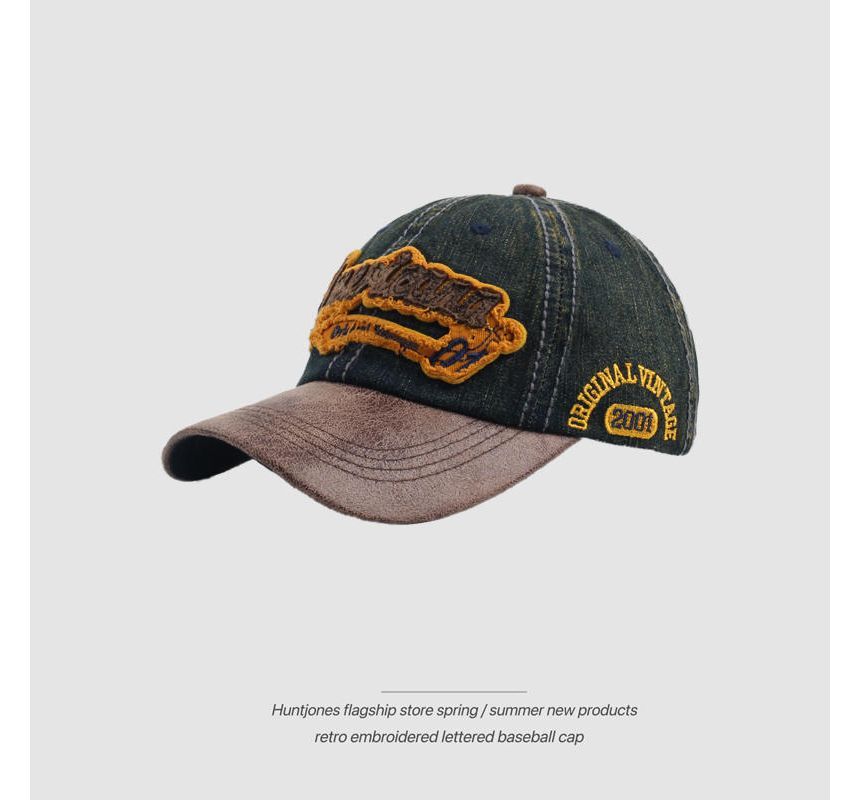 Cap Two-Tone Embroidered Letter Denim Baseball