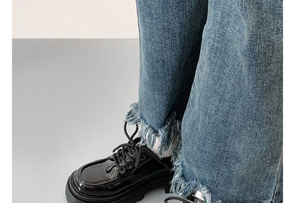 Shoes Platform Lace-Up Patent