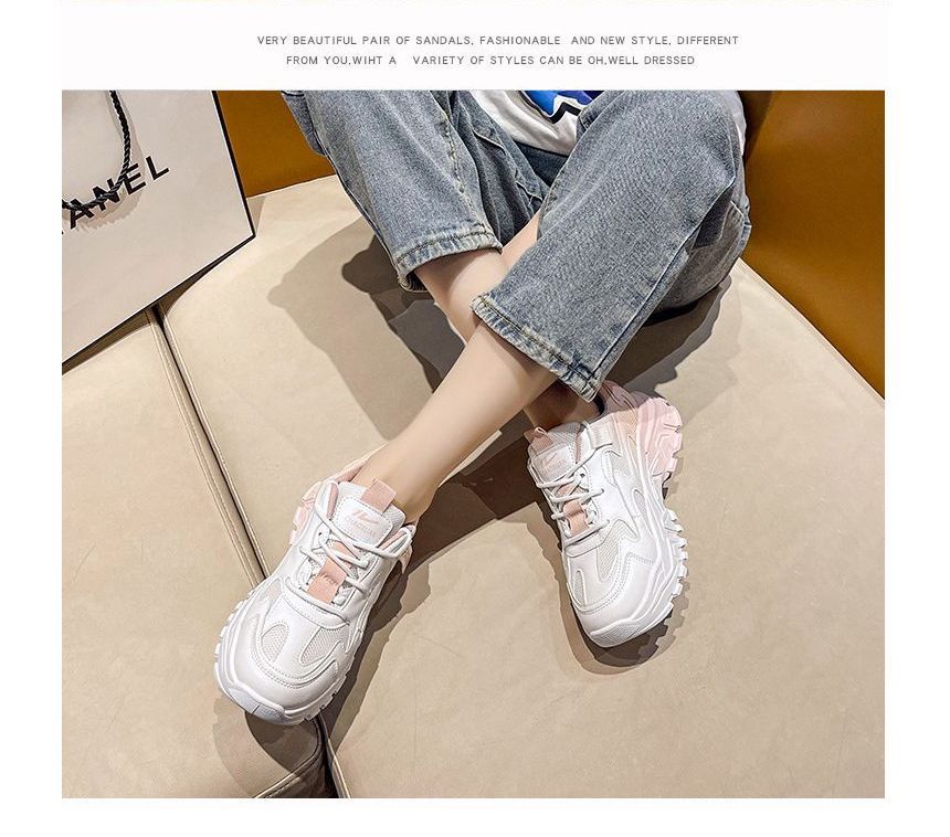 Lettering Label Applique Ombre Platform Sneakers