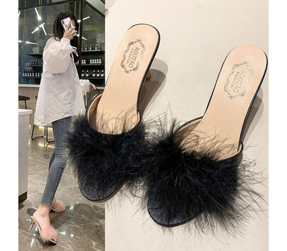 Slide Heel Feather High Sandals