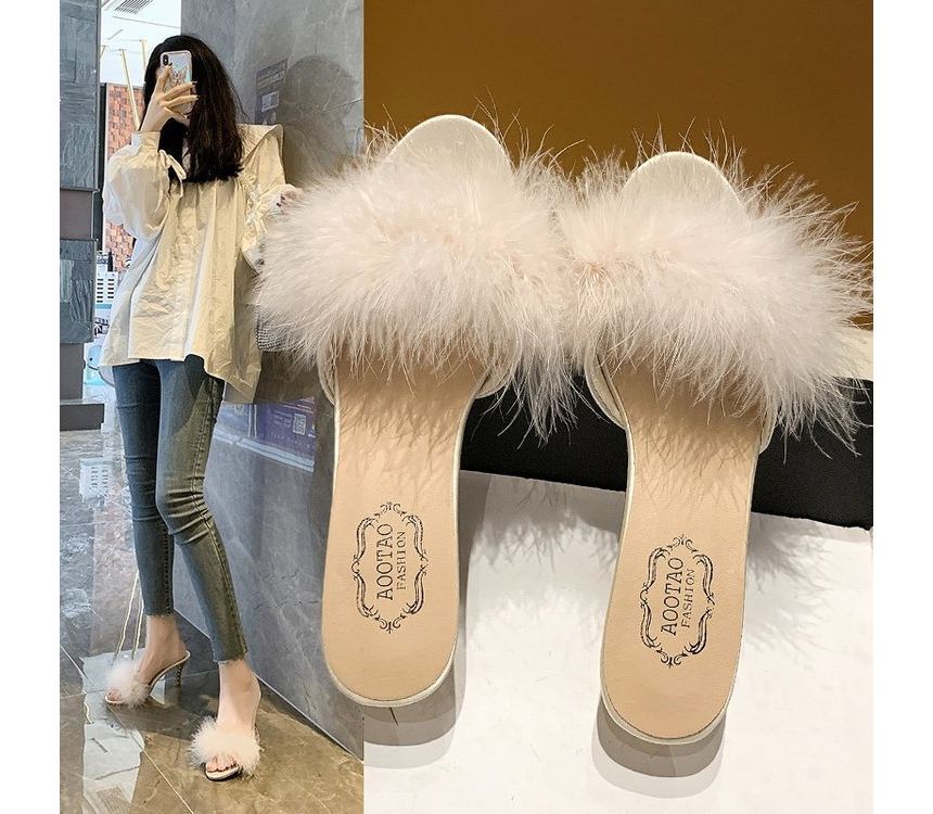 Slide Heel Feather High Sandals