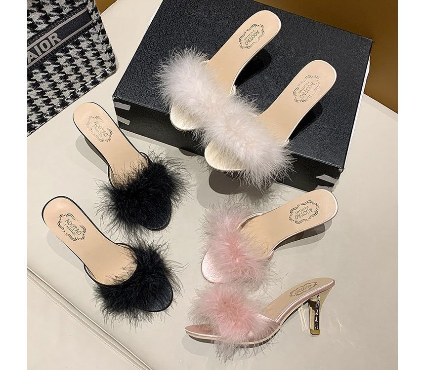 Slide Heel Feather High Sandals