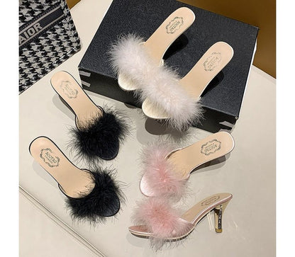 Slide Heel Feather High Sandals