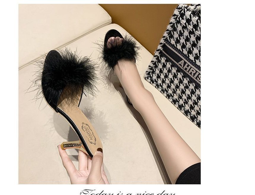 Slide Heel Feather High Sandals