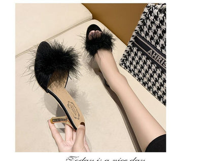 Slide Heel Feather High Sandals