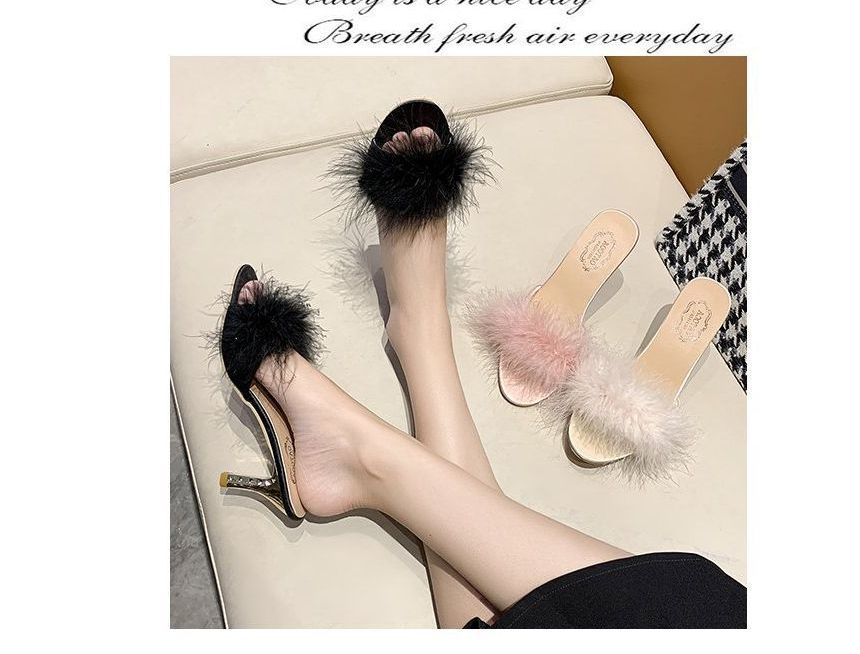 Slide Heel Feather High Sandals