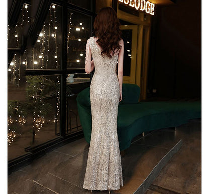 Evening Sleeveless Maxi One-Shoulder Sequin Mermaid Dress