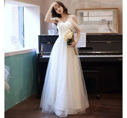 Spaghetti Plain A-Line Mesh Strap Gown Evening Panel