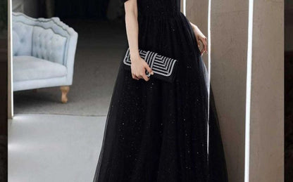 Spaghetti Strap Plain Mesh Panel A-Line Evening Gown