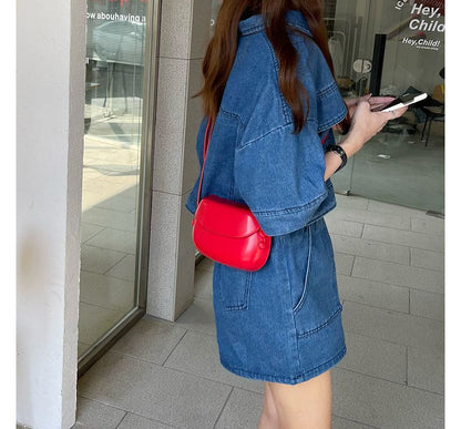 Flap Leather Buckled Faux Crossbody Bag