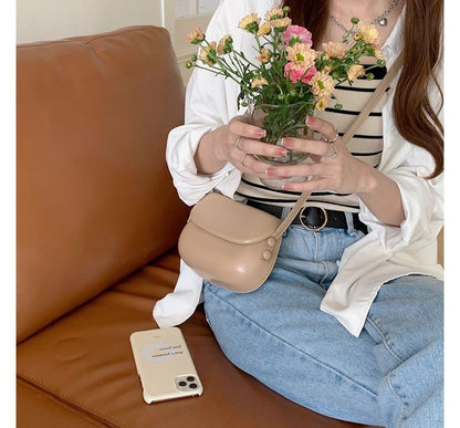 Flap Leather Buckled Faux Crossbody Bag