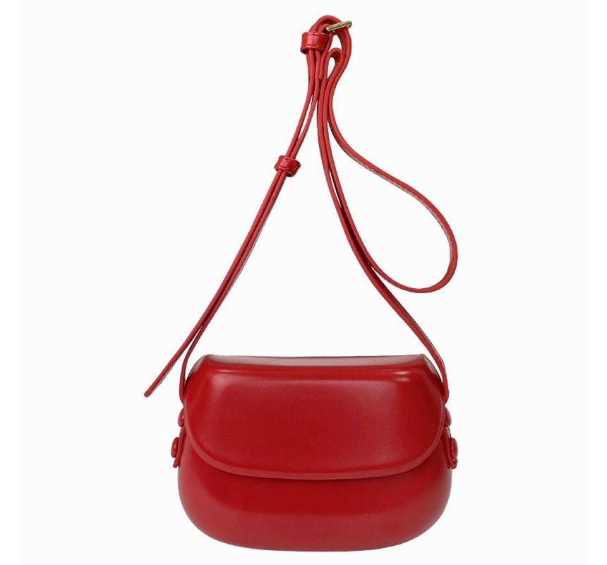 Flap Leather Buckled Faux Crossbody Bag