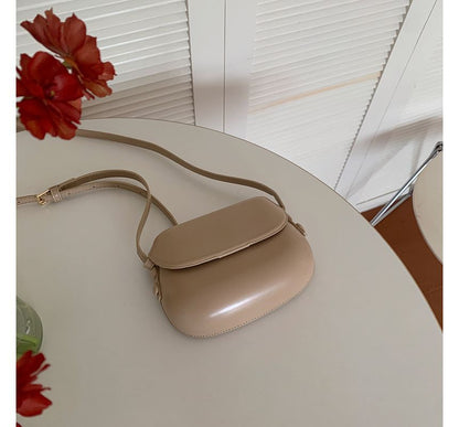 Flap Leather Buckled Faux Crossbody Bag