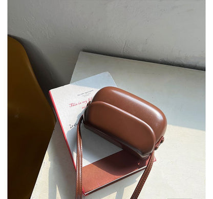 Flap Leather Buckled Faux Crossbody Bag