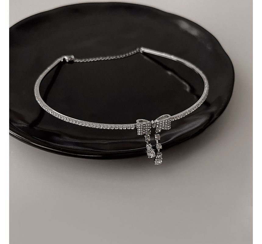 Rhinestone Alloy Choker Bow