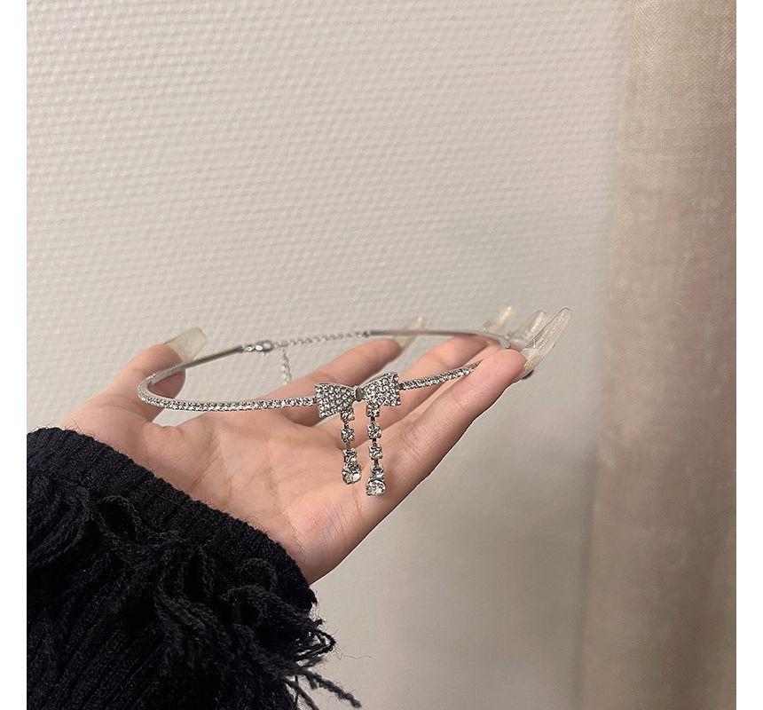 Rhinestone Alloy Choker Bow